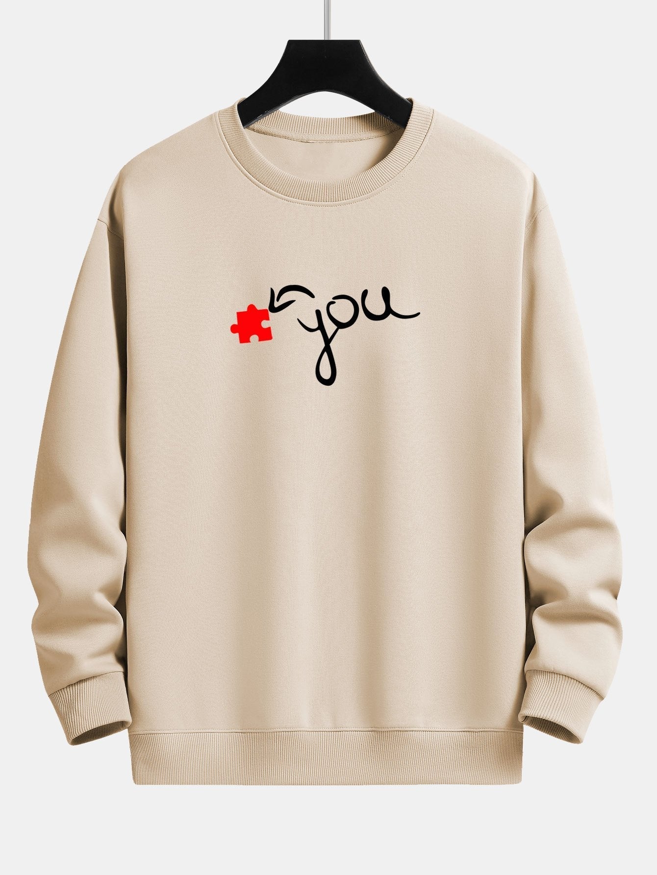 Sweat-shirt décontracté à imprimé cœur et pièce de puzzle