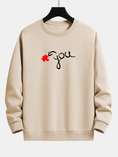 Sweat-shirt décontracté à imprimé cœur et pièce de puzzle