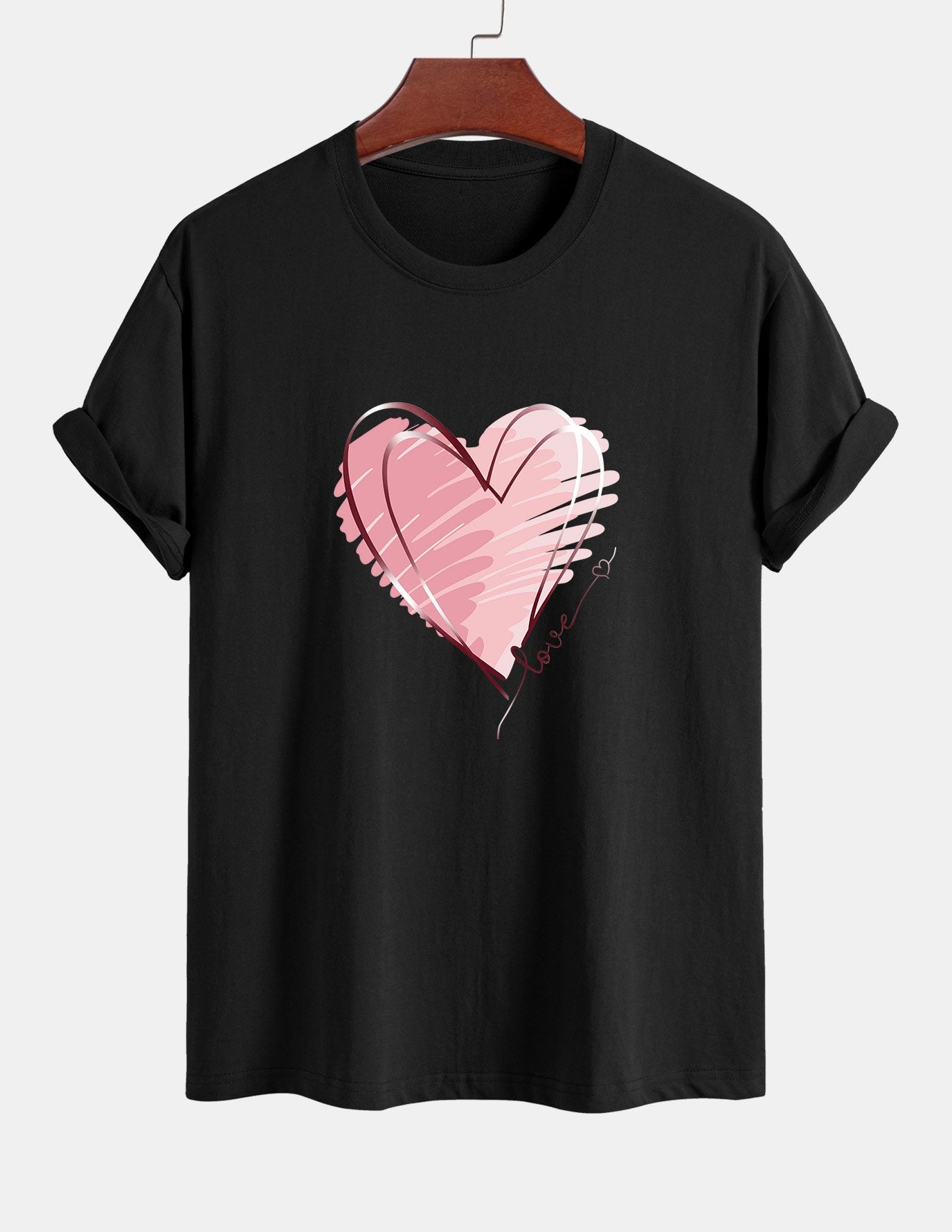 T-shirt en coton coupe classique à imprimé cœur Doodle