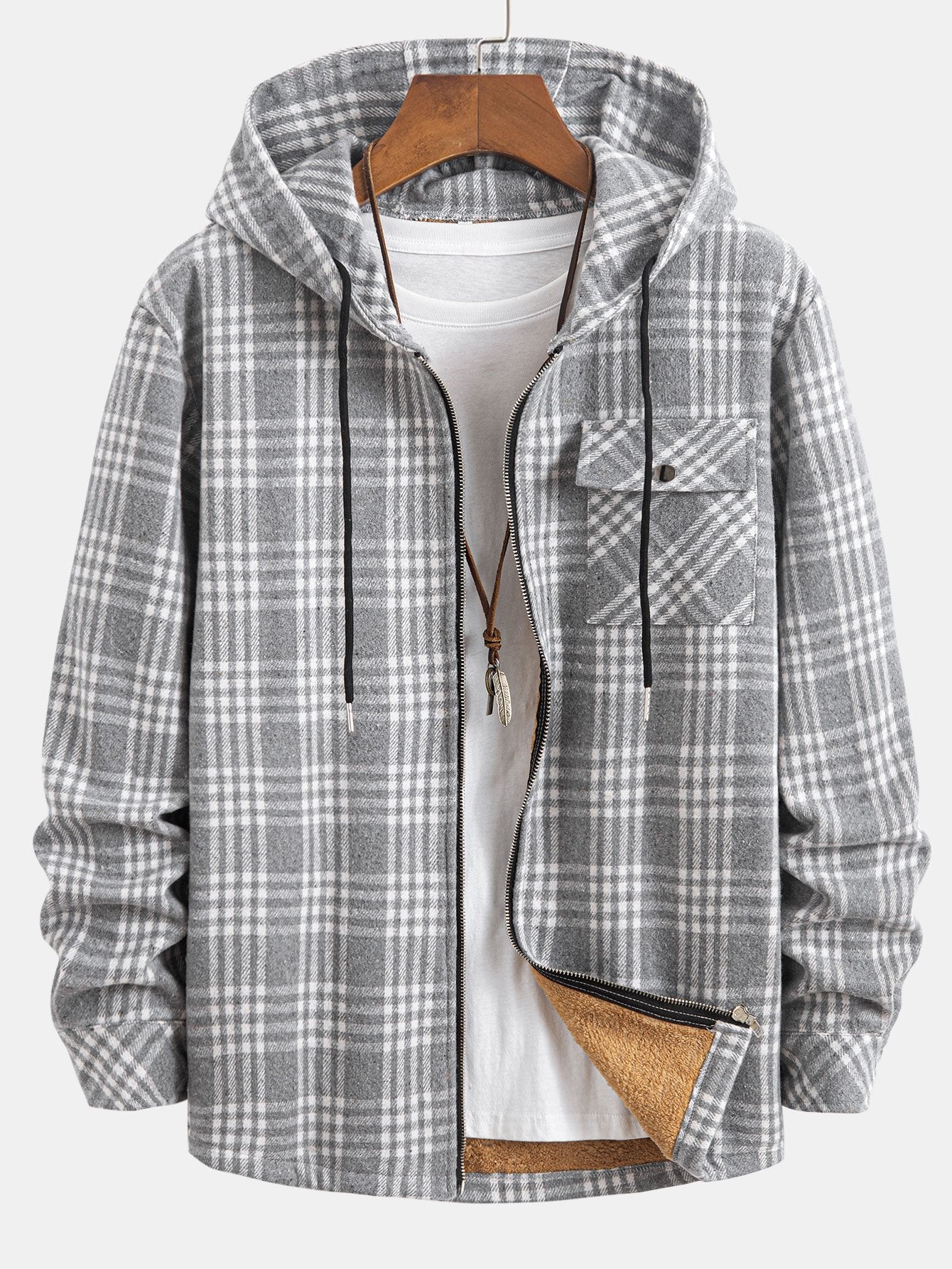 Chemise à capuche en flanelle à carreaux doublée Teddy