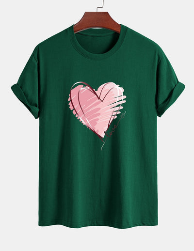 T-shirt en coton coupe classique à imprimé cœur Doodle