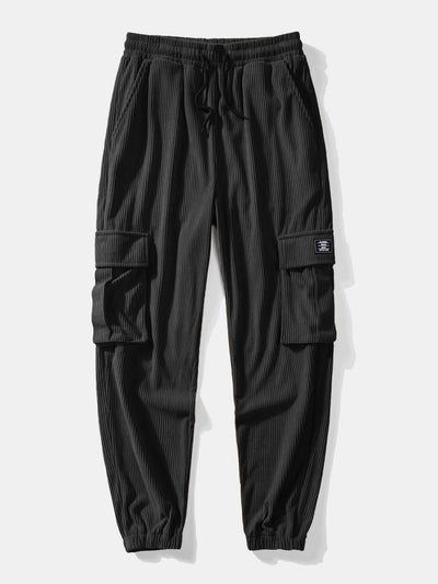 Chemise à capuche en velours côtelé à carreaux en flanelle coupe décontractée et pantalon de jogging cargo en velours côtelé