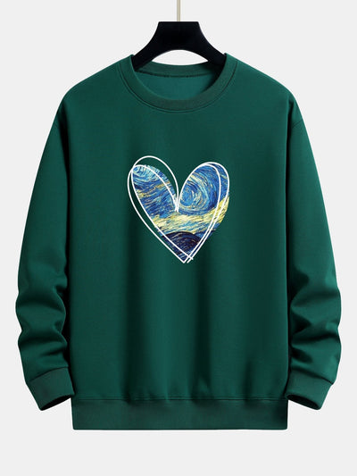 Sweat-shirt décontracté à imprimé cœur et ciel étoilé