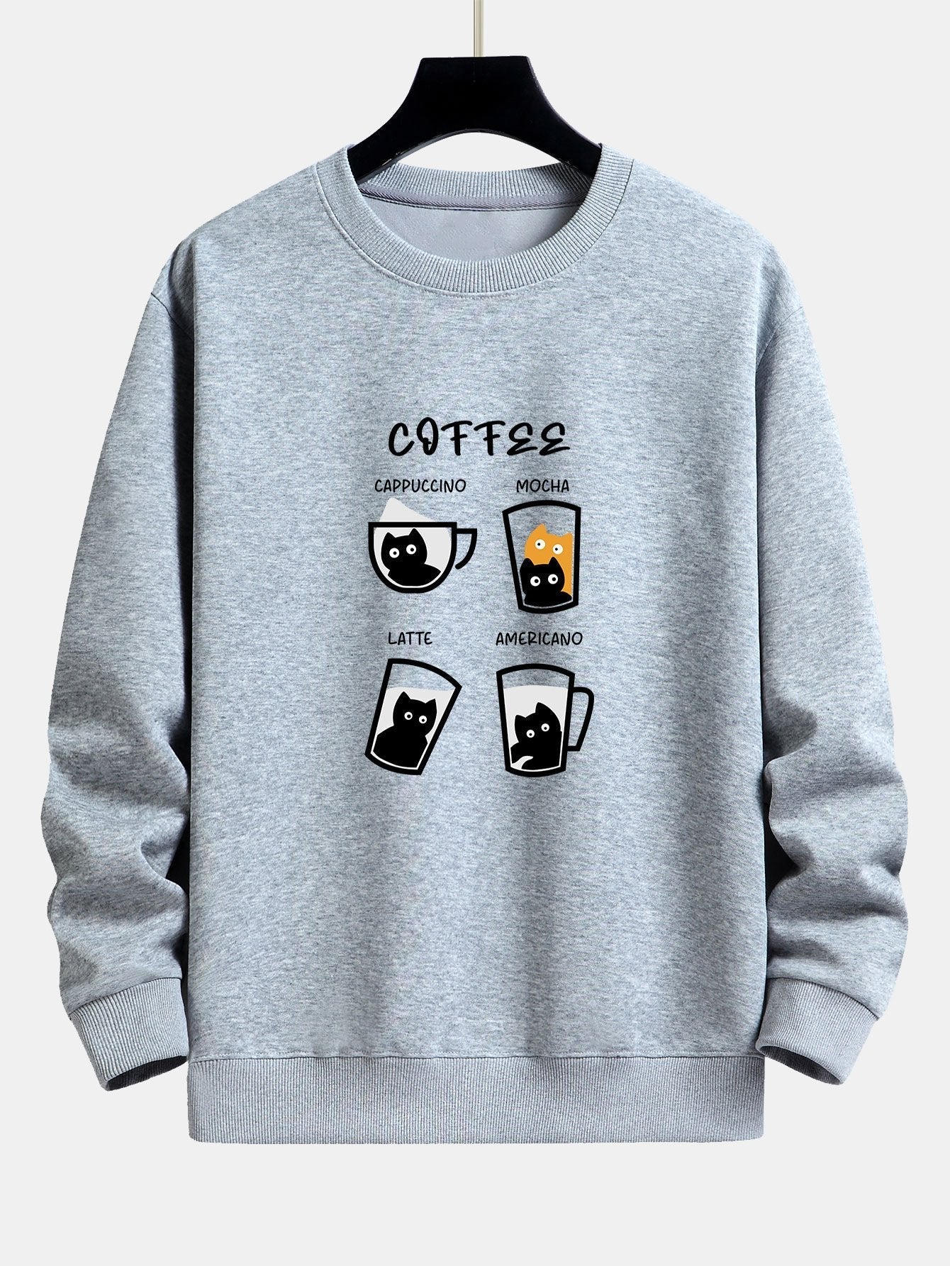 Coffee Cat Print Relax Fit Sweatshirt
