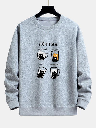 Coffee Cat Print Relax Fit Sweatshirt