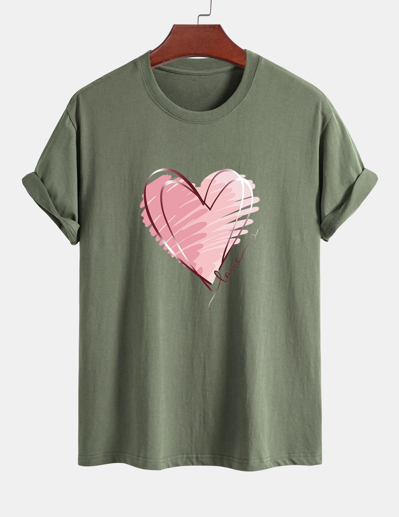T-shirt en coton coupe classique à imprimé cœur Doodle
