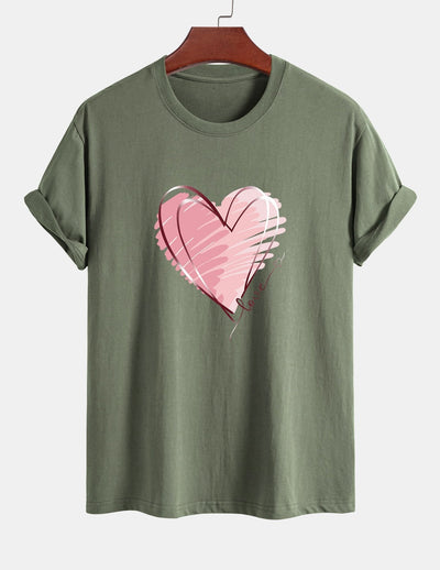 T-shirt en coton coupe classique à imprimé cœur Doodle