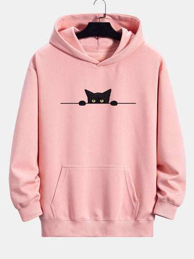 Sweat à capuche décontracté à imprimé chat noir