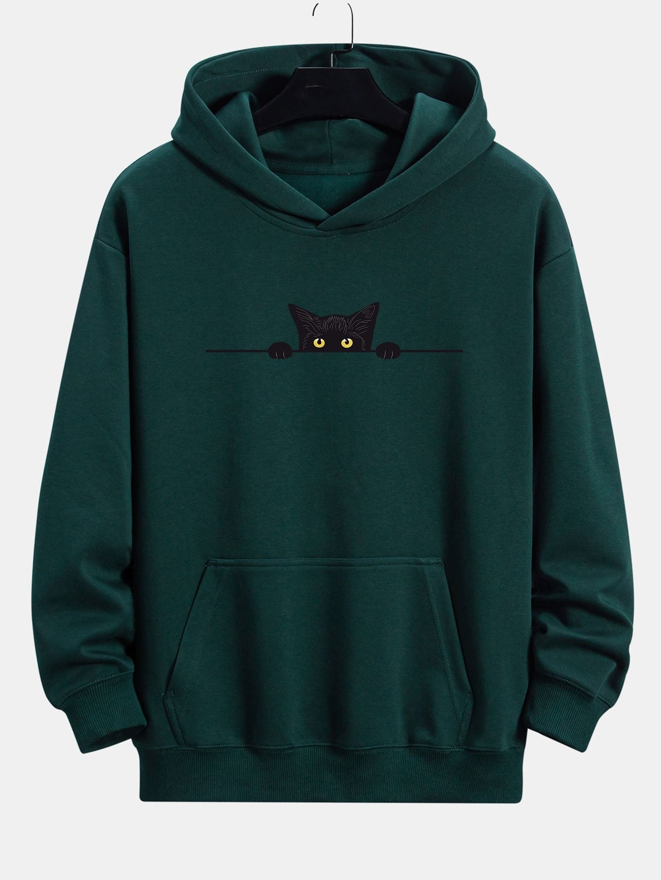 Sweat à capuche décontracté à imprimé chat noir