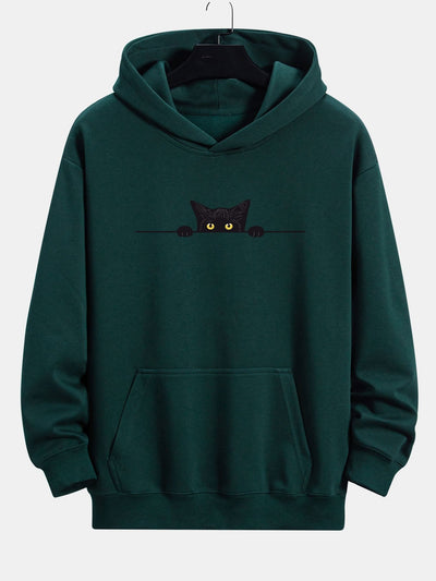 Sweat à capuche décontracté à imprimé chat noir