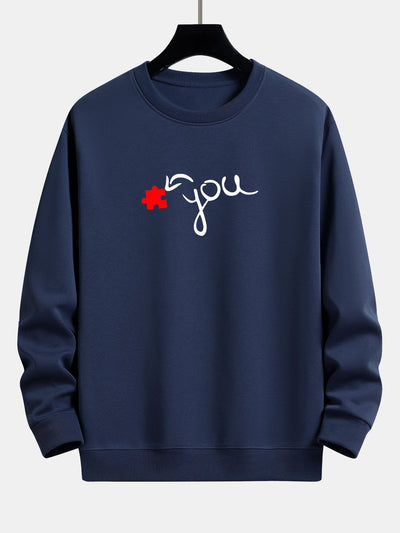 Sweat-shirt décontracté à imprimé cœur et pièce de puzzle