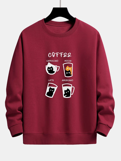 Coffee Cat Print Relax Fit Sweatshirt