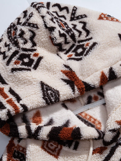 Aztec Print Teddy Hoodie & Drawstring Corduroy Cargo Jogger Pants
