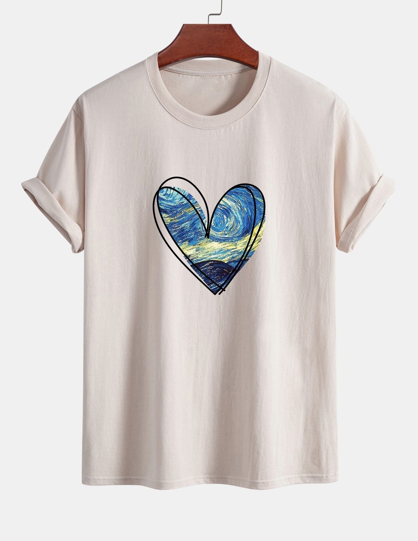 T-shirt en coton coupe standard à imprimé cœur et ciel étoilé