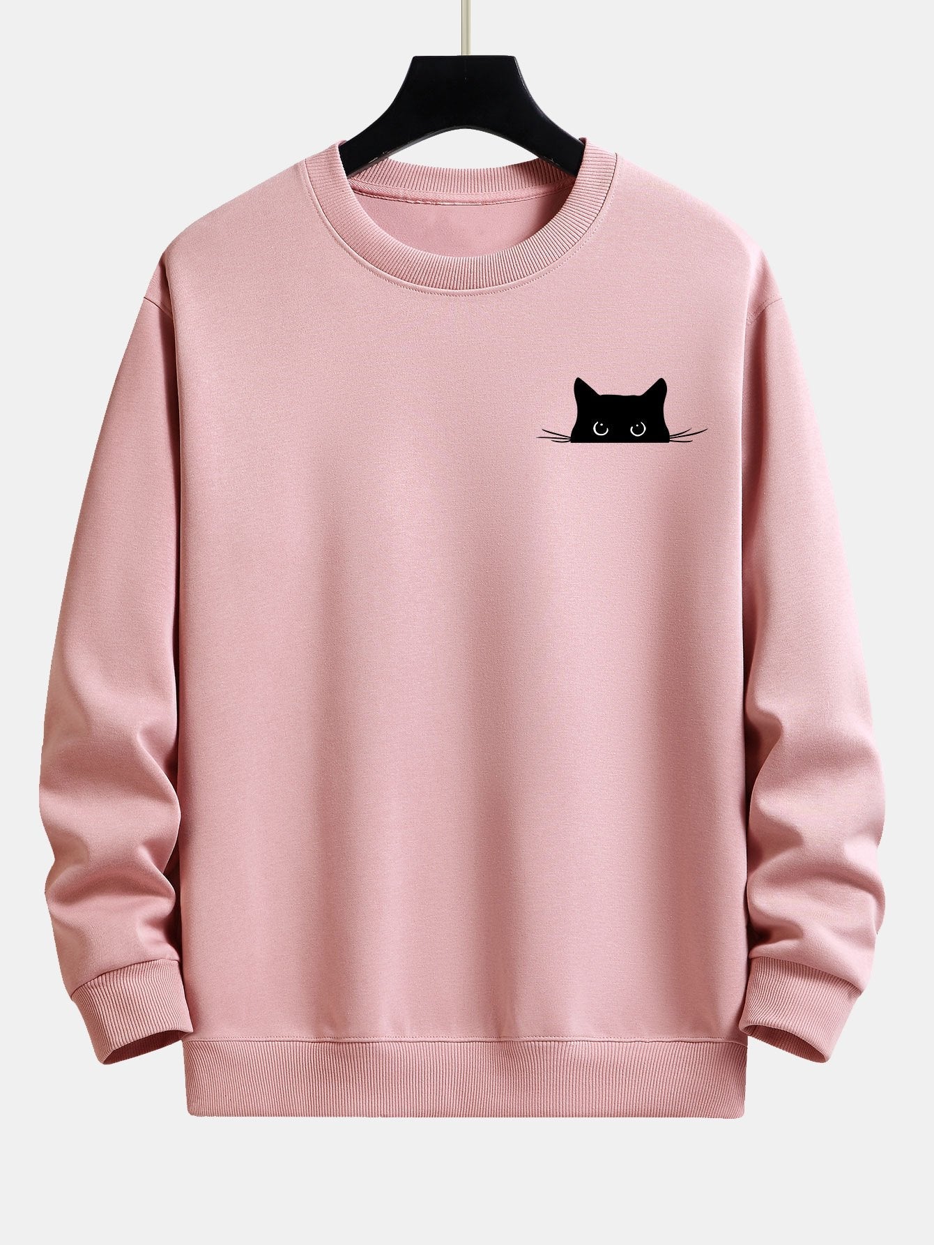 Sweat-shirt décontracté à imprimé chat noir