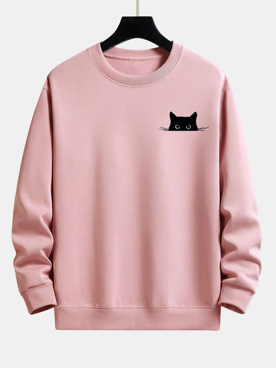 Sweat-shirt décontracté à imprimé chat noir