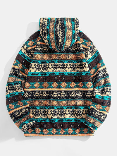 Sweat à capuche en polaire motif géométrique ethnique