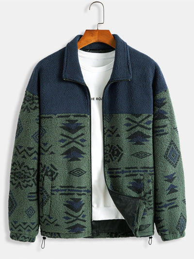 Manteau polaire Teddy à imprimé patchwork aztèque
