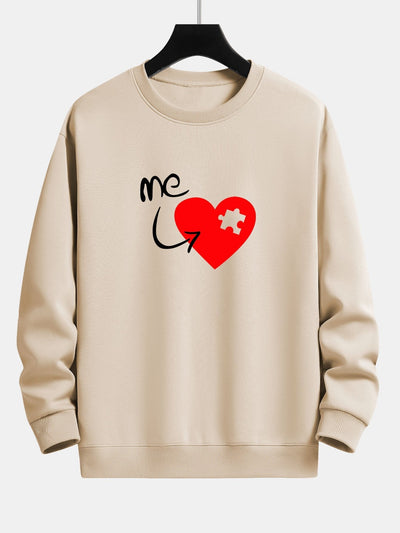 Sweat-shirt décontracté à imprimé cœur et pièce de puzzle