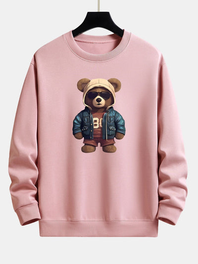 Sweat-shirt décontracté à imprimé ours en cuir
