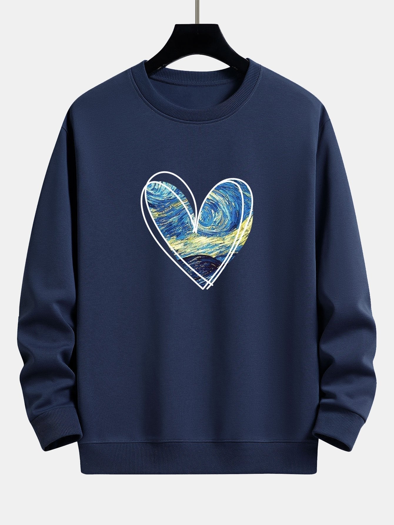 Sweat-shirt décontracté à imprimé cœur et ciel étoilé