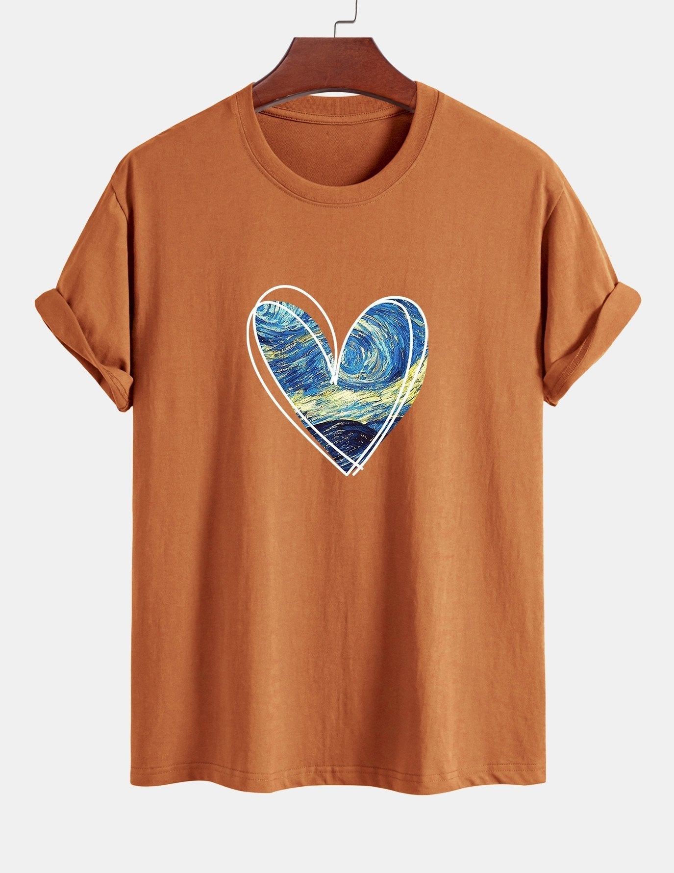 T-shirt en coton coupe standard à imprimé cœur et ciel étoilé