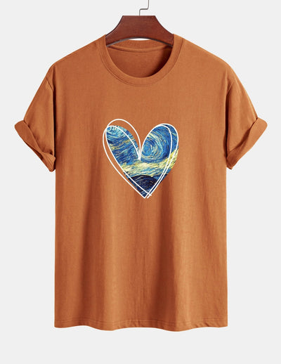 T-shirt en coton coupe standard à imprimé cœur et ciel étoilé