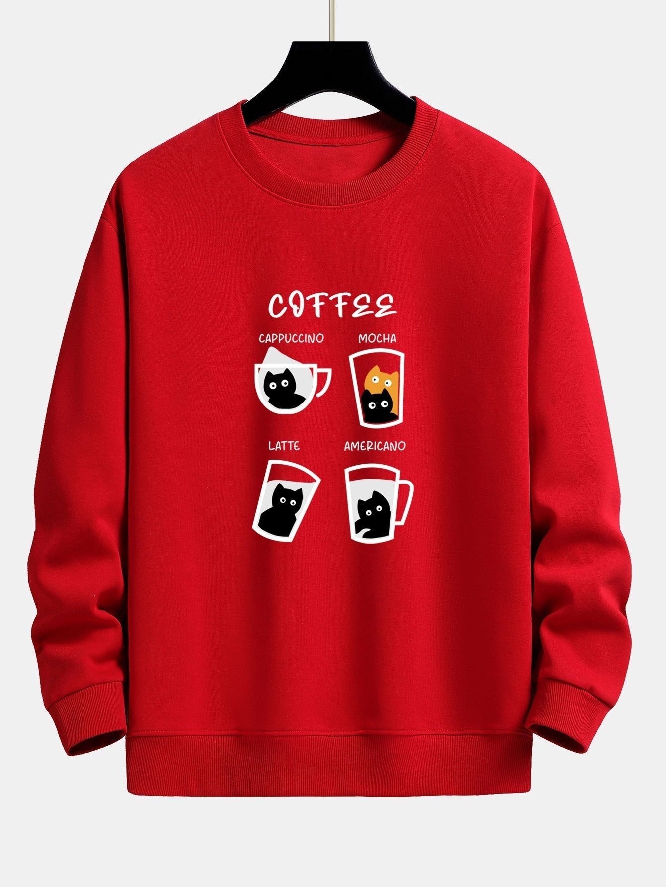 Coffee Cat Print Relax Fit Sweatshirt