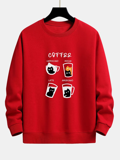 Coffee Cat Print Relax Fit Sweatshirt
