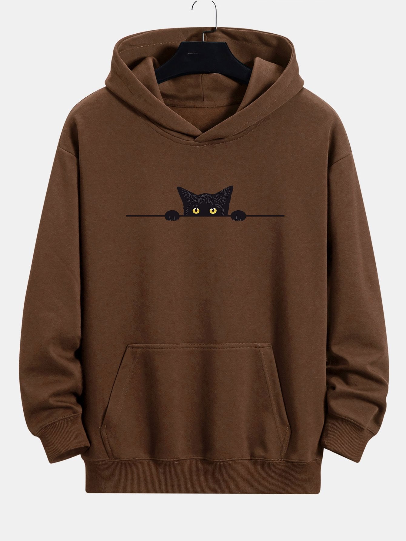 Sweat à capuche décontracté à imprimé chat noir
