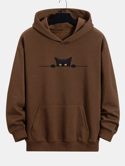 Sweat à capuche décontracté à imprimé chat noir