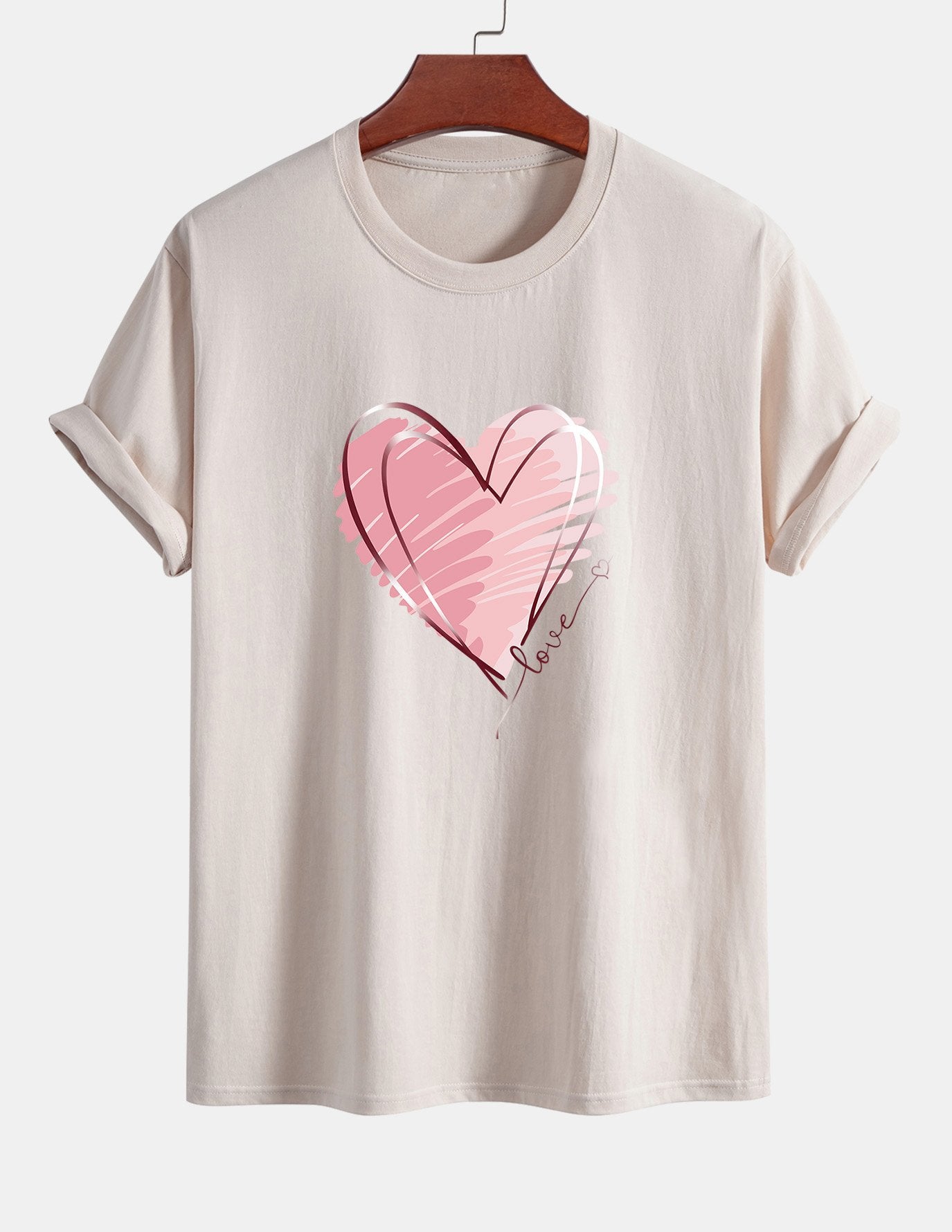 T-shirt en coton coupe classique à imprimé cœur Doodle