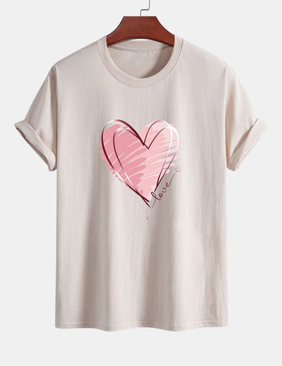 T-shirt en coton coupe classique à imprimé cœur Doodle