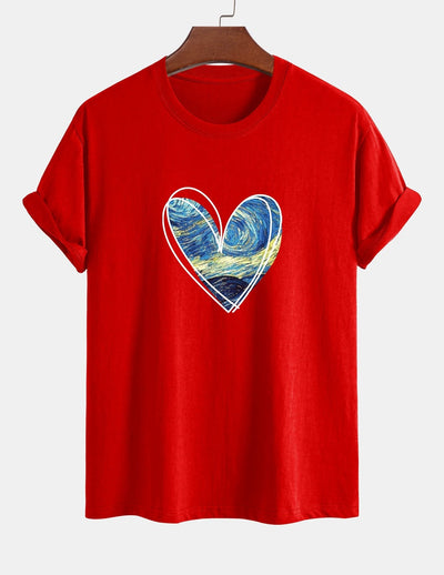 T-shirt en coton coupe standard à imprimé cœur et ciel étoilé