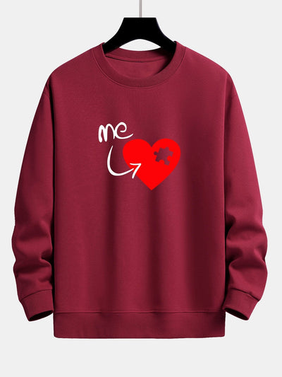 Sweat-shirt décontracté à imprimé cœur et pièce de puzzle