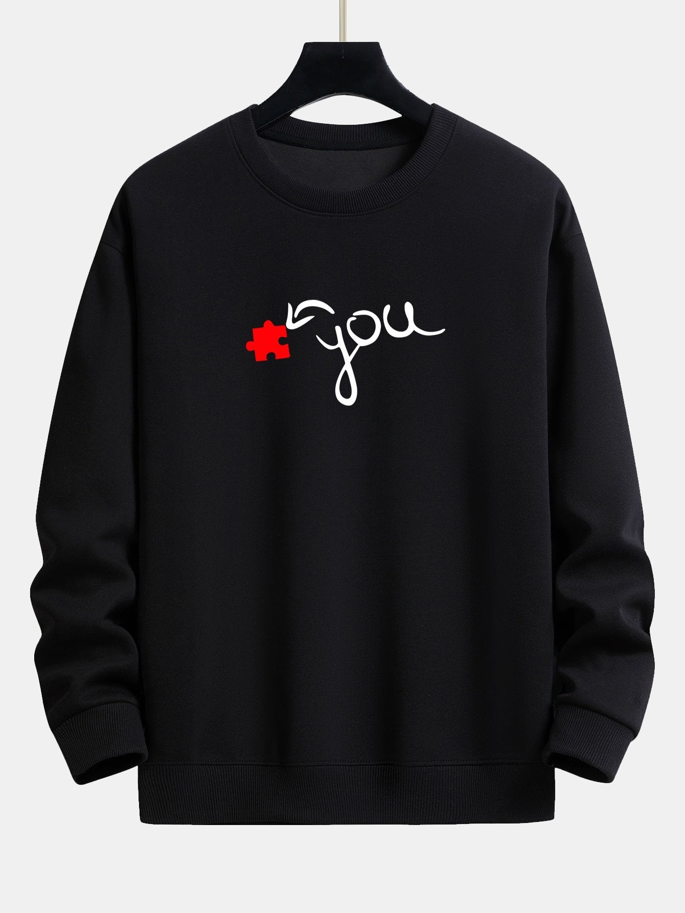 Sweat-shirt décontracté à imprimé cœur et pièce de puzzle