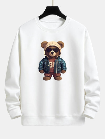 Sweat-shirt décontracté à imprimé ours en cuir