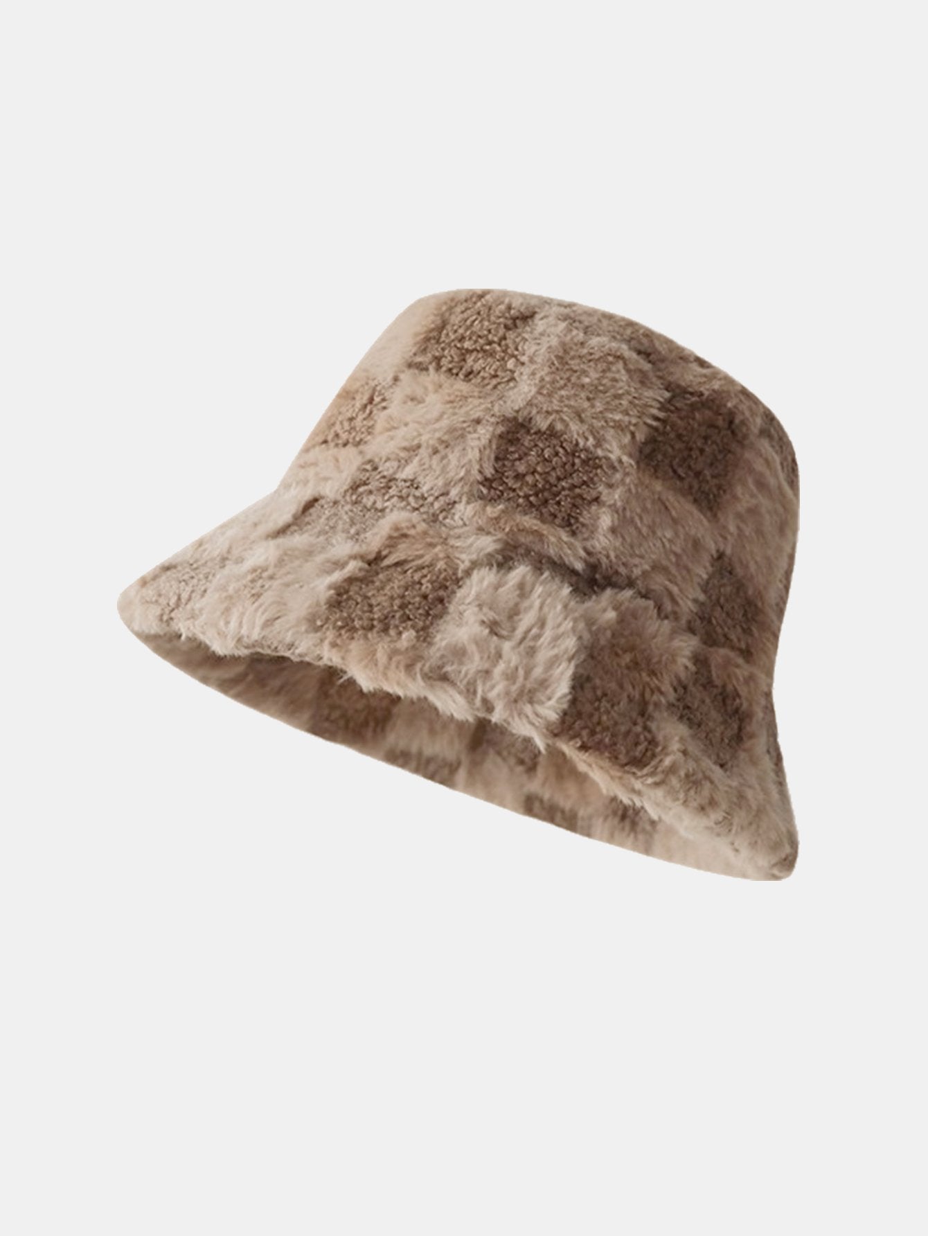 Check Plush Warm Faux Fur Bucket Hat