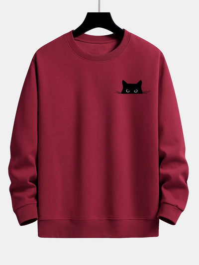 Sweat-shirt décontracté à imprimé chat noir