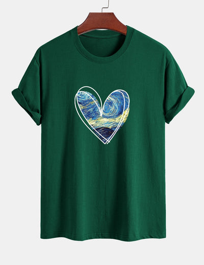 T-shirt en coton coupe standard à imprimé cœur et ciel étoilé