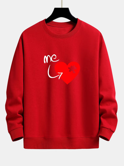 Sweat-shirt décontracté à imprimé cœur et pièce de puzzle
