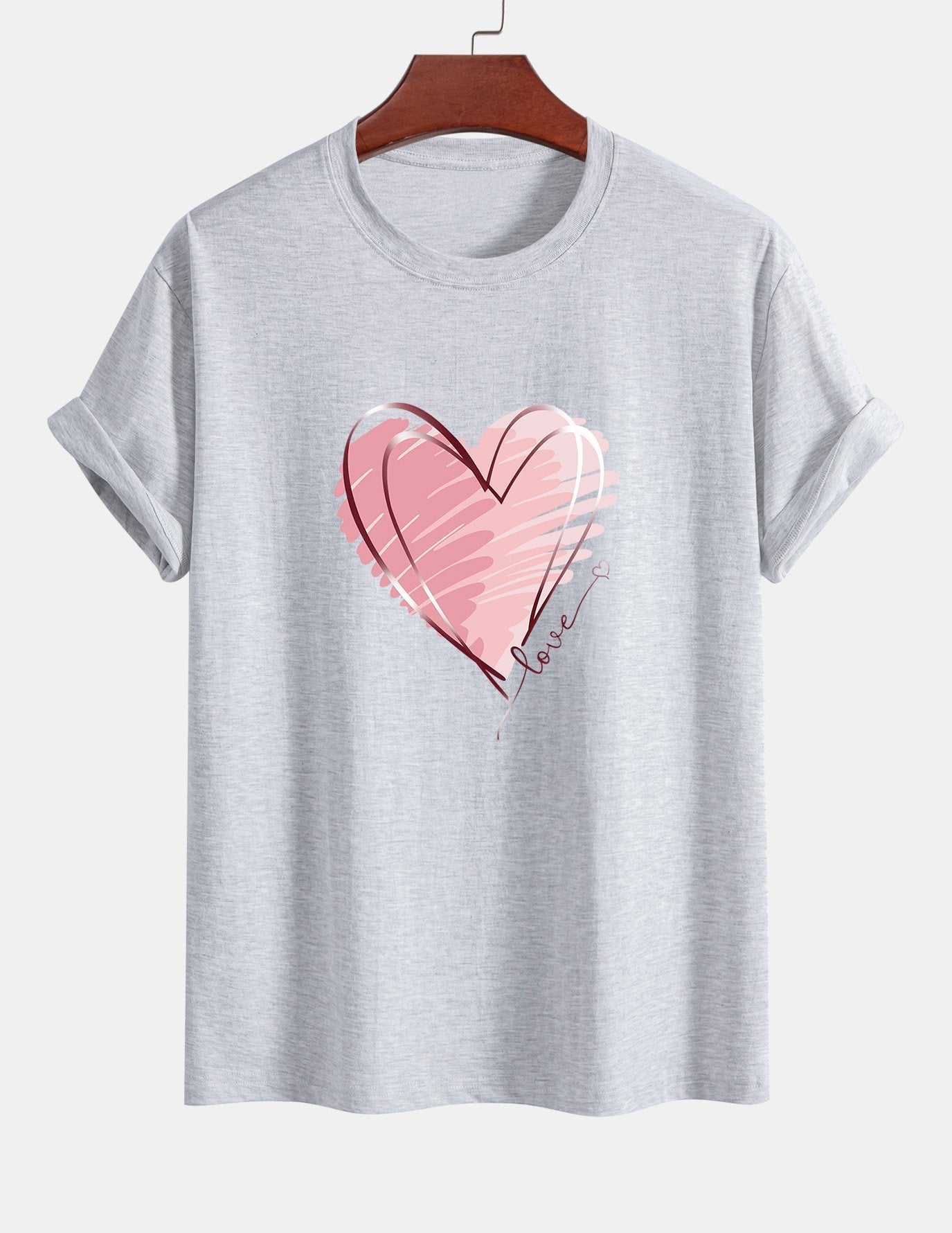 T-shirt en coton coupe classique à imprimé cœur Doodle