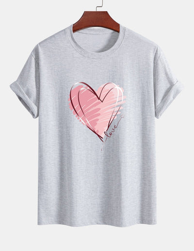 T-shirt en coton coupe classique à imprimé cœur Doodle