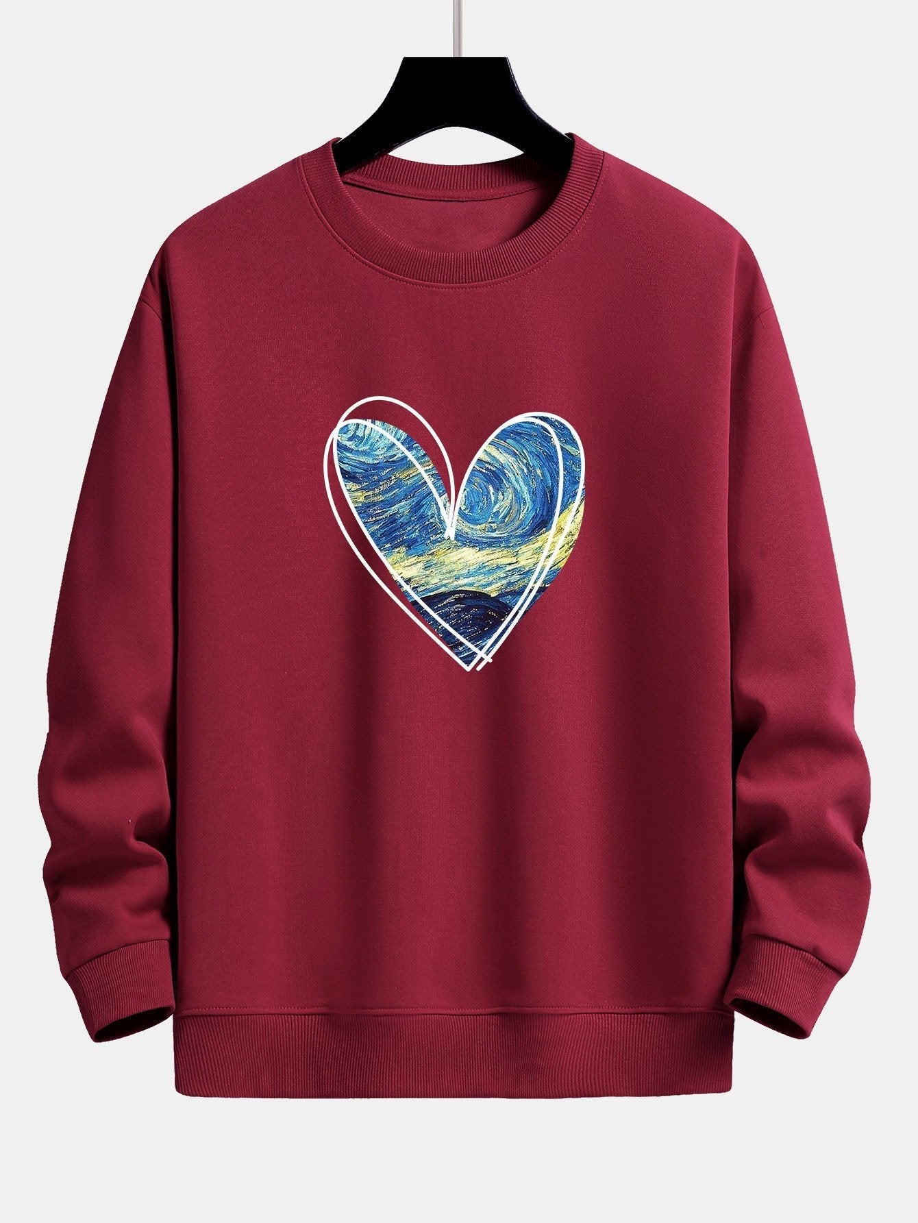 Sweat-shirt décontracté à imprimé cœur et ciel étoilé