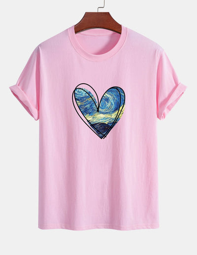 T-shirt en coton coupe standard à imprimé cœur et ciel étoilé