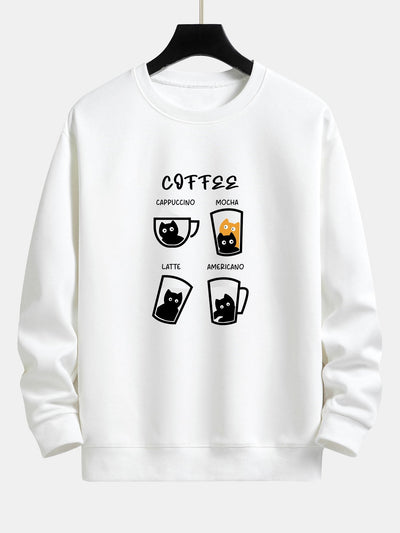 Coffee Cat Print Relax Fit Sweatshirt
