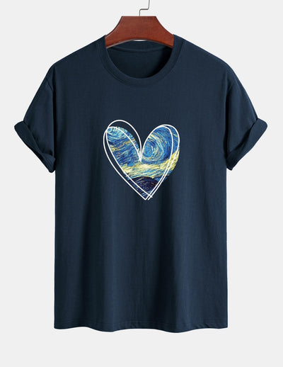 T-shirt en coton coupe standard à imprimé cœur et ciel étoilé